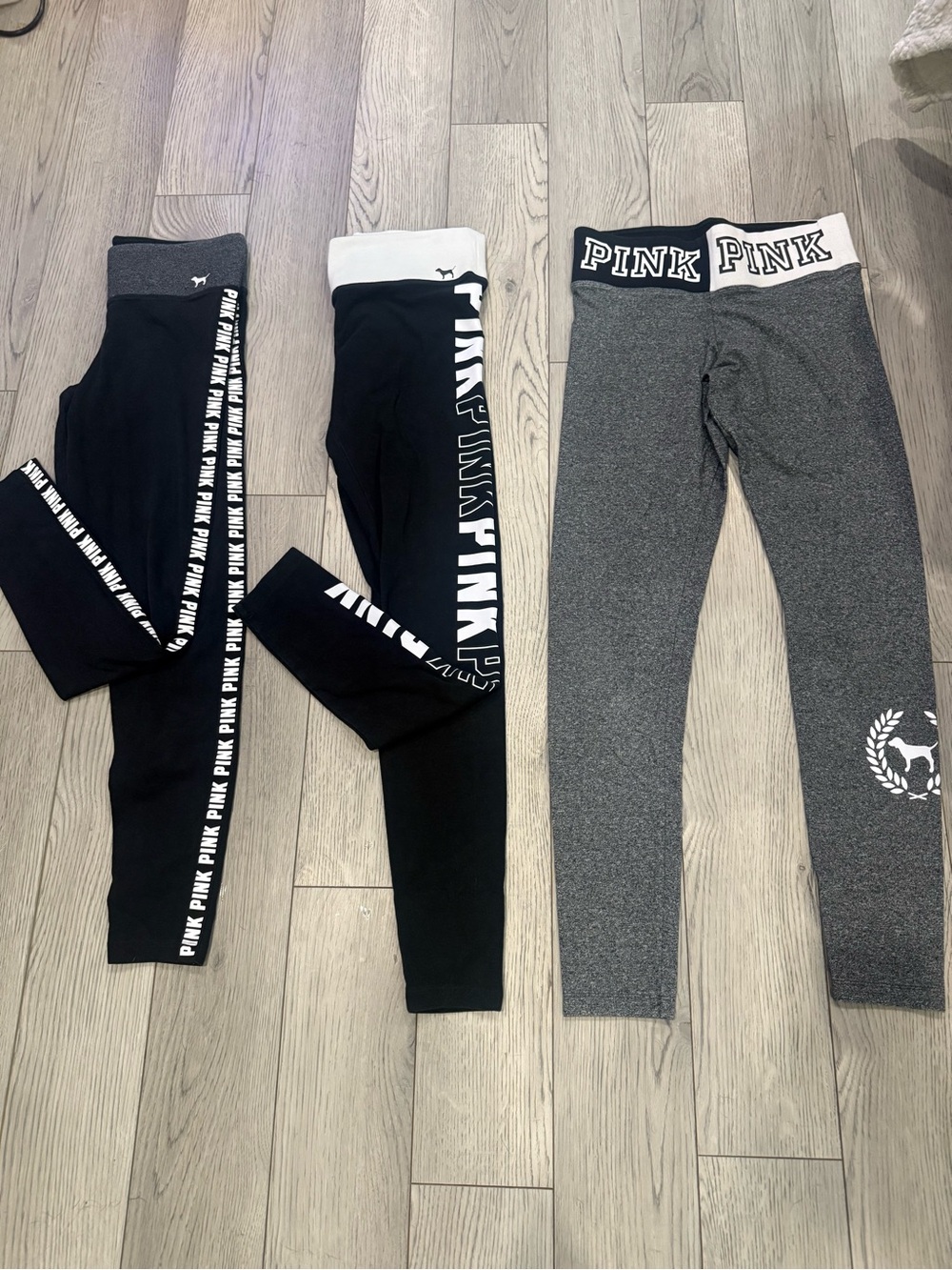 PINK Victoria's Secret Girls' Black & Gray Logo Leggings Trio